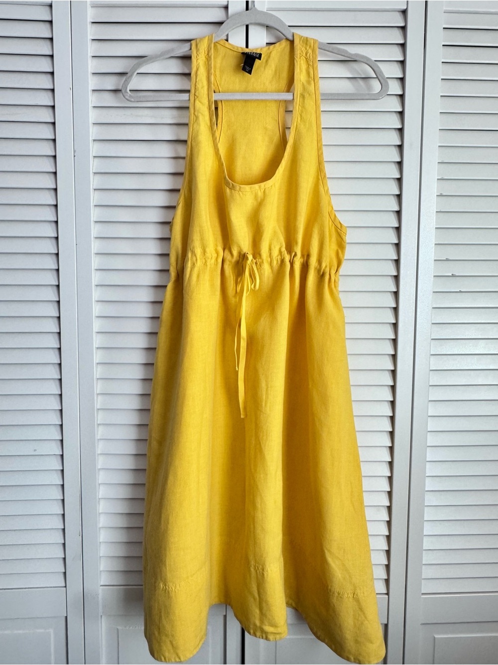 Eileen Fisher Linen Tank A-line Dress Racerback Yellow Coastal Summer Midi XS